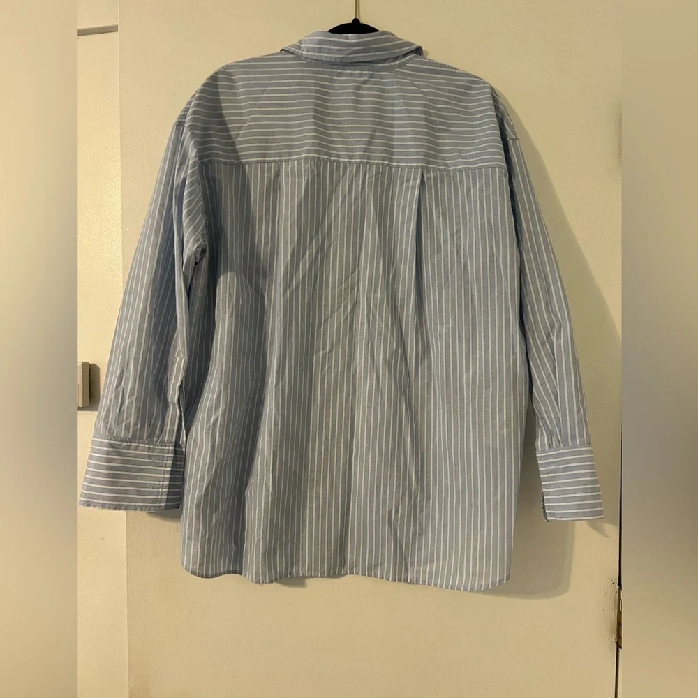 MNG button down blue white stripped shirt size L (J134) - Picture 5 of 12